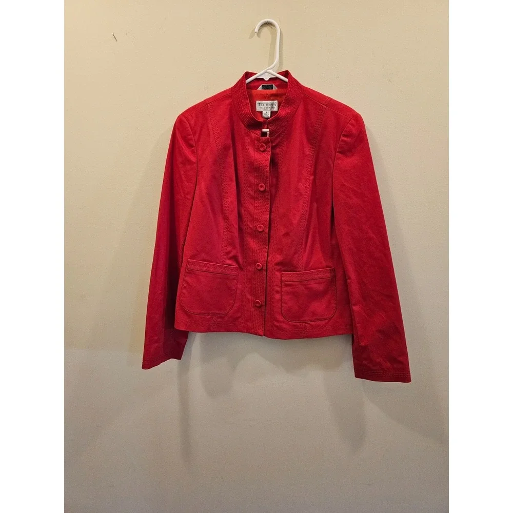 Talbots Collection Blazer Women 12 Red Mandarin Collar Made in Italy Snatp NWOT
